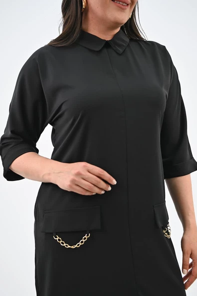 Kadın Büyük Beden Polo Yaka Elbise 5214-24 - 5