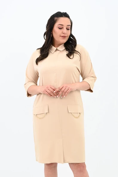 Kadın Büyük Beden Polo Yaka Elbise 5214-24 - 6