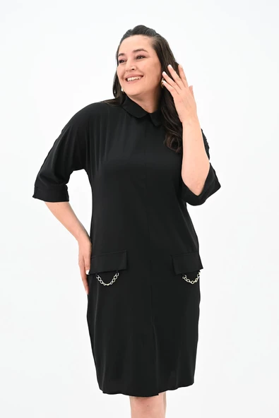 Kadın Büyük Beden Polo Yaka Elbise 5214-24 - 2