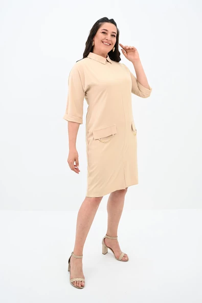 Kadın Büyük Beden Polo Yaka Elbise 5214-24 - 7