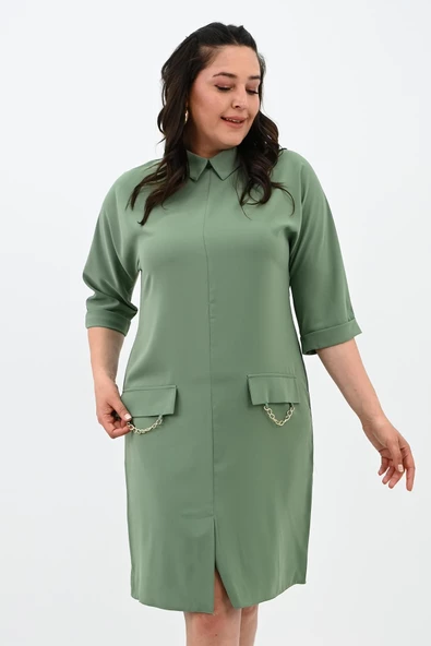 Kadın Büyük Beden Polo Yaka Elbise 5214-24 - 10