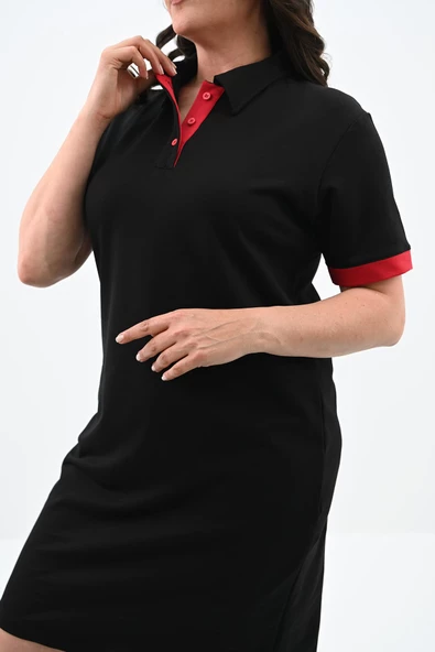 Kadın Büyük Beden Gömlek Yaka Kısa Kollu Elbise 5219-24 - 4