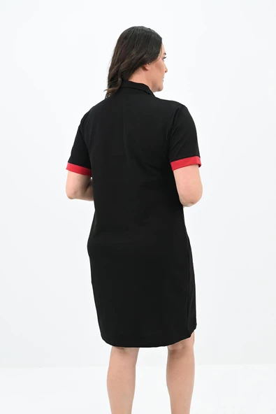 Kadın Büyük Beden Gömlek Yaka Kısa Kollu Elbise 5219-24 - 3