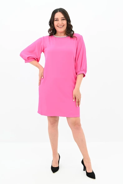 Kadın Büyük Beden Yaka Taş İşlemeli Elbise 5211-24 - 8