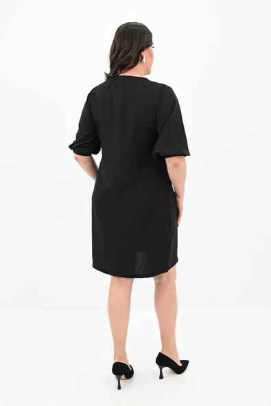 Kadın Büyük Beden Yaka Taş İşlemeli Elbise 5211-24 - 5