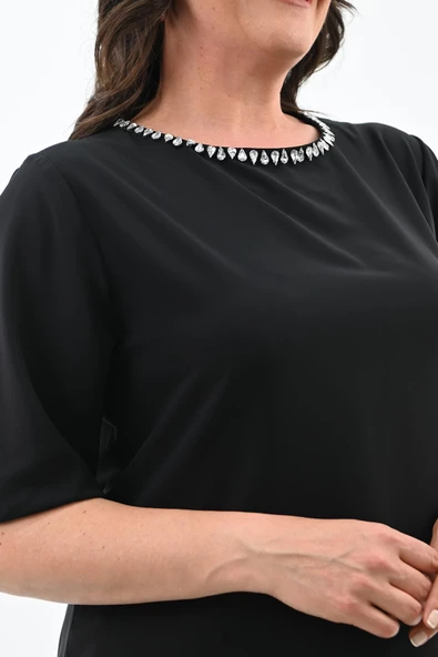 Kadın Büyük Beden Yaka Taş İşlemeli Elbise 5211-24 - 6