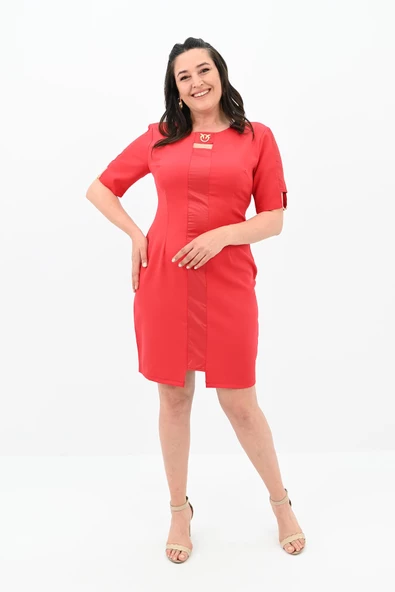 Kadın Büyük Beden Kısa Kollu Yaka Detaylı Elbise 5213-24 - 7