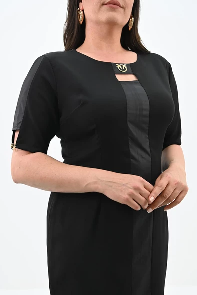 Kadın Büyük Beden Kısa Kollu Yaka Detaylı Elbise 5213-24 - 6