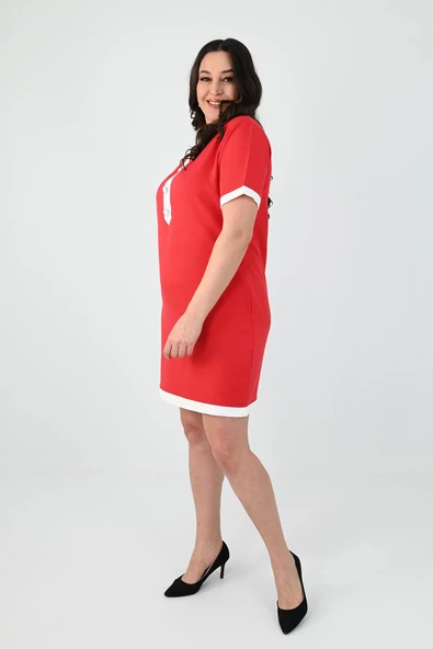 Kadın Büyük Beden Düğme Detaylı Elbise 5205-24 - 7