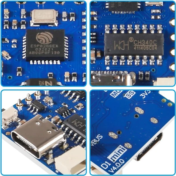 WEMOS D1 Mini V4.0.0 ESP8266 Geliştirme Kartı - USB Type-C - 4