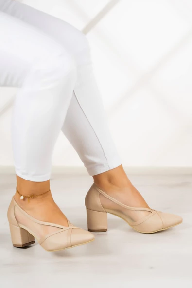 Erkan Saçmacı Mirabella Ten Saten Fileli Klasik Ayakkabı - Resim 2