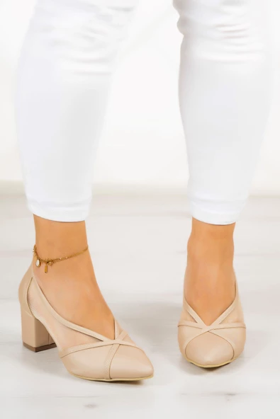 Erkan Saçmacı Mirabella Ten Saten Fileli Klasik Ayakkabı - Resim 3