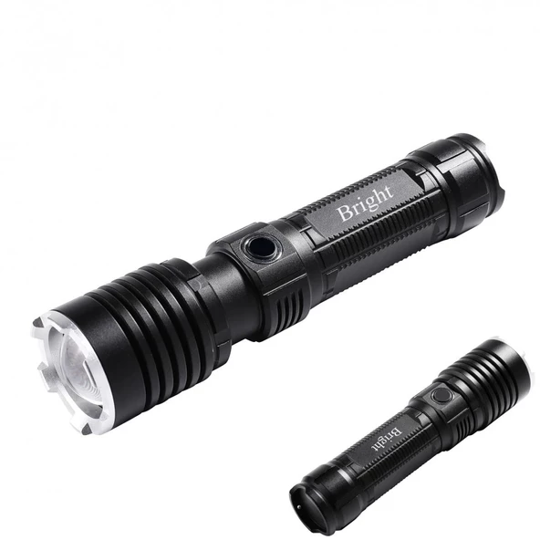 pilelistore GHT-5761 XP90 LED 3 Mod Zoomlu Yağmur Suyu Geçirmez Şarjlı El Feneri