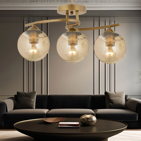 Elite 3Lü Eskitme Bal Camlı Modern Mutfak Yatak odası Salon Avize ürün görseli 1