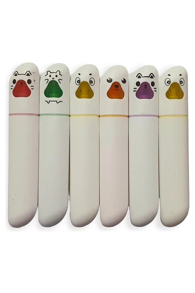 Yüz İfadeli 6 Renk Fosforlu Keçe Uçlu Kalem 1 Paket 6 lı İşaret Kalemi Fosforlu Kalem - 3