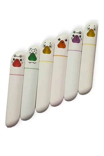 Yüz İfadeli 6 Renk Fosforlu Keçe Uçlu Kalem 1 Paket 6 lı İşaret Kalemi Fosforlu Kalem - 2