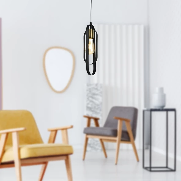 Apliqa Koza Tekli Siyah Spor Modern Retro Sarkıt Mutfak Salon Sarkıt Avize - 2