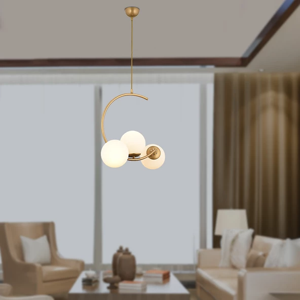 Apliqa Ladre 3Lü Beyaz Camlı Eskitme Boyalı Modern Sarkıt, MutfakYatak odası Salon Avize ürün görseli