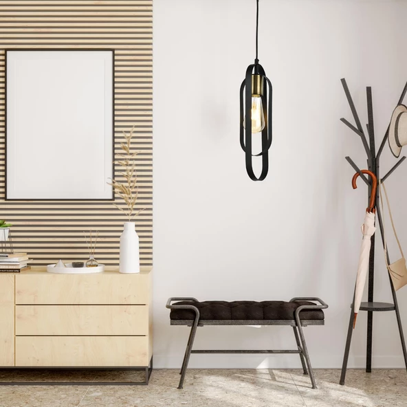 Apliqa Koza Tekli Siyah Spor Modern Retro Sarkıt Mutfak Salon Sarkıt Avize - 5