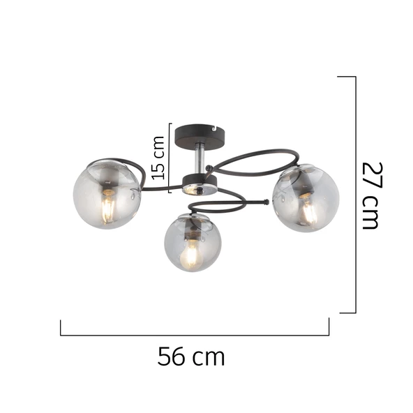 Apliqa Rodonit 3lü Siyah Krom Füme Camlı  Modern Sarkıt Genç Odası Yatak odası Retro Salon Avize - 5