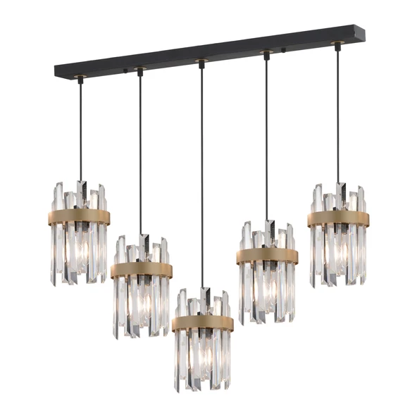 Apliqa Apatit 5'li Sıralı Siyah Eskitme Kristal Taşlı Modern Koridor Yatak Odası Salon Kristalli Avize - 3