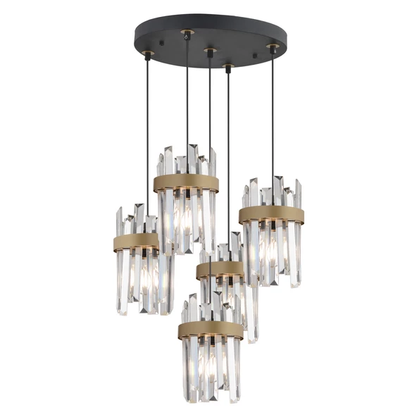 Apliqa Apatit 5'li Yuvarlak Siyah Eskitme Kristal Taşlı Modern Koridor Yatak Odası Salon Kristalli Avize - 3