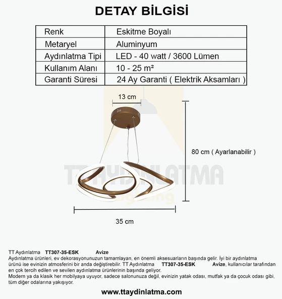 TT Aydınlatma TT307-35-ESK  Helezon Modeli Eskitme Boyalı Led Avize - Resim 4