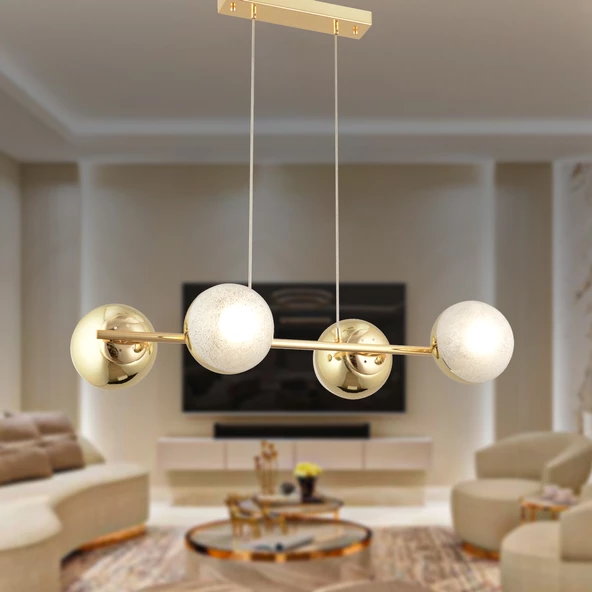 Apliqa BERCA 4LÜ GOLD AVİZE Modern Mutfak Yemek Masası Üstü Yatak odası Salon Avize