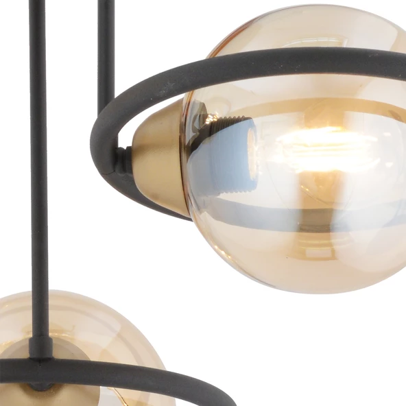 Apliqa Becca 3'lü Siyah Eskitme Bal Camlı Top Avize Modern Oturma Odası Salon Avize - 4