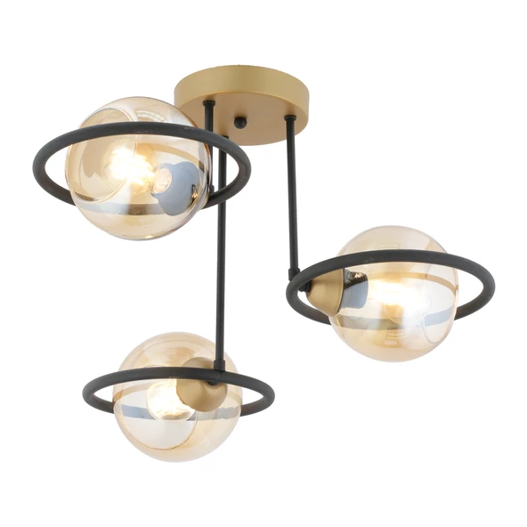 Apliqa Becca 3'lü Siyah Eskitme Bal Camlı Top Avize Modern Oturma Odası Salon Avize - 3