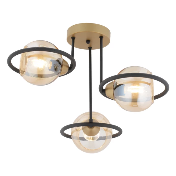 Apliqa Becca 3'lü Siyah Eskitme Bal Camlı Top Avize Modern Oturma Odası Salon Avize - 2