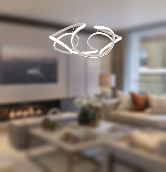 TT Aydınlatma TT307-40-BY  Helezon Modeli Mat Beyaz Led Avize - Resim 3