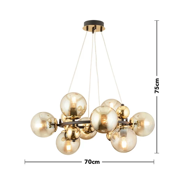 Apliqa Lorento 8Li Yuvarlak Siyah Gold Modern Cafe,Restoran için Uygun Retro Salon Avize - 2