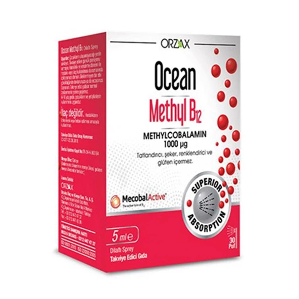 Orzax Ocean 1000 mg Methyl Cobalamin B12 Sprey 5 ml