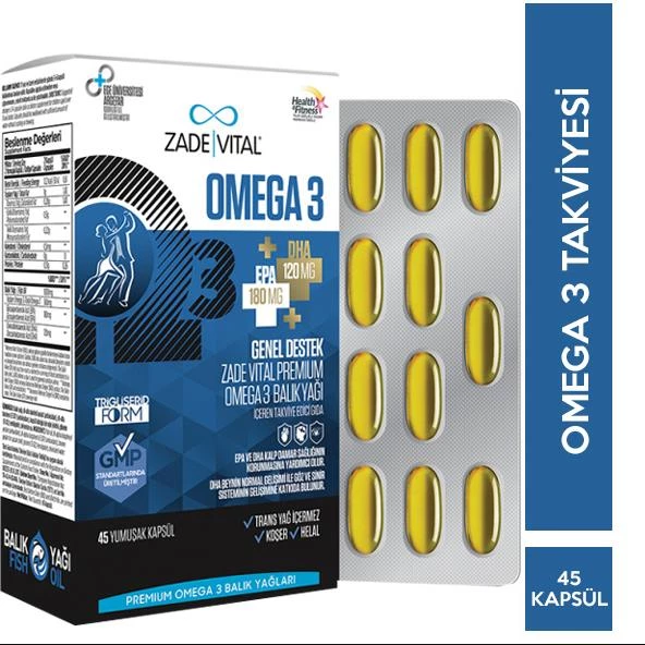 Zade Vital Premium Omega 3 Balık Yağı 500 mg 45 Kapsül