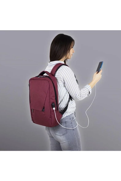 Smart Bag Active Usb Şarj Girişli Slim Notebook Laptop Sırt Çantası Bordo