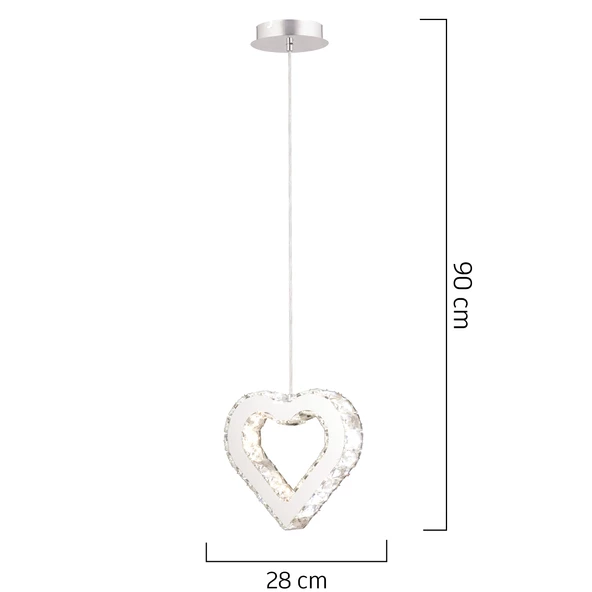 Apliqa Evin Kalp Krom Kaplamalı Kristalli Taşlı Modern Tasarım  Kristal  Salon Avize - Resim 5