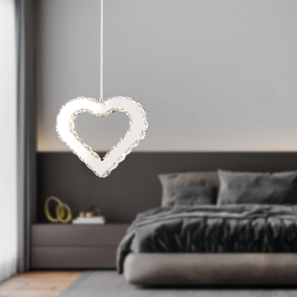 Apliqa Evin Kalp Krom Kaplamalı Kristalli Taşlı Modern Tasarım  Kristal  Salon Avize