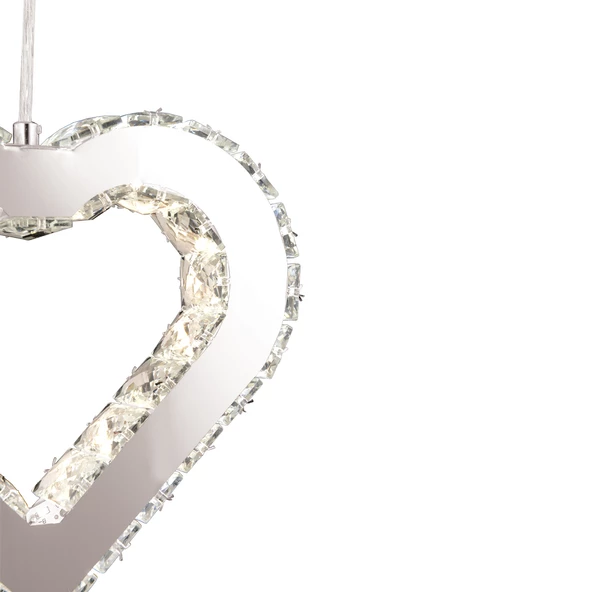 Apliqa Evin Kalp Krom Kaplamalı Kristalli Taşlı Modern Tasarım  Kristal  Salon Avize - Resim 4