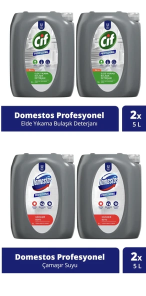Cif Domestos Professional Çamaşır Suyu 10 L + Cif Professional Bulaşık Deterjanı Elde Yıkama 10 L ürün görseli 1