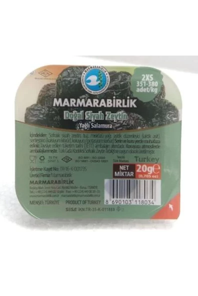 MarmaraBirlik Elit 351-380 Kb 2xs 20 Gr Piknik Zeytin 96 Adet