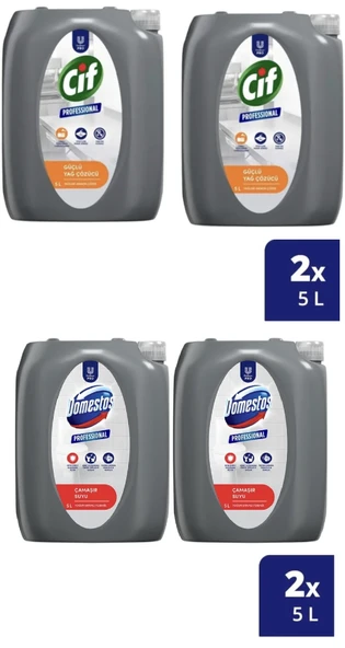 Cif Professional Güçlü Yağ Çözücü 10 L (5lt x 2 Adet) Domestos Professional Çamaşır Suyu 10 L (5lt x 2 Adet) ürün görseli 1