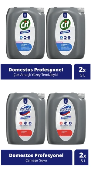 Cif Domestos Professional Çamaşır Suyu 10 L (5lt x 2 Adet) Cif Professional Çok Amaçlı Yüzey Temizleyici 10 L  (5lt x 2 Adet) ürün görseli 1