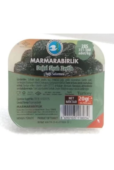 MarmaraBirlik Kahvaltılık Salamura Piknik Siyah Zeytin 20 Gram X 48 Adet - 3