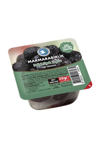 MarmaraBirlik Kahvaltılık Salamura Piknik Siyah Zeytin 20 gram X 12 Adet