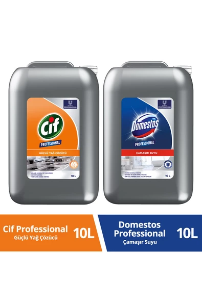 Cif Professional Güçlü Yağ Çözücü 10 L Domestos Professional Çamaşır Suyu 10l