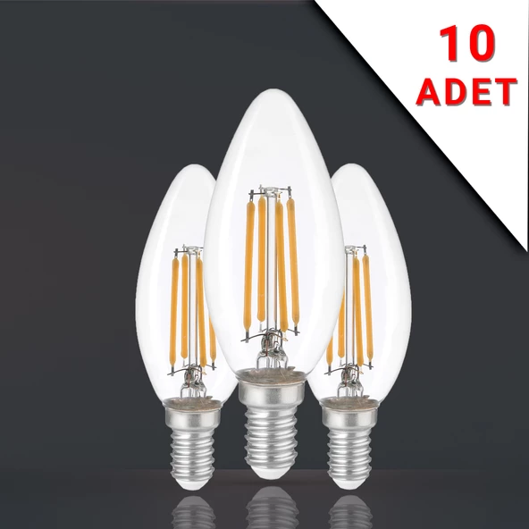 10 ADET LED FİLAMANLI E14 RUSTİK AMPUL 6 WATT 3000K GÜN IŞIĞI C35