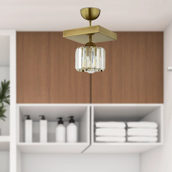 Apliqa Sabrina Tekli Eskitme Plafonyer Kristalli Taşlı Modern Tasarım Kristal Salon Avize - Resim 3