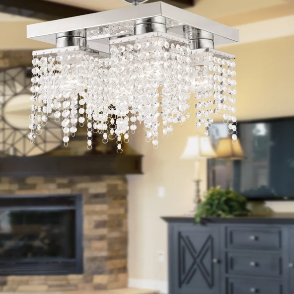 Apliqa Nikola 4Lü Krom Kristalli Taşlı Modern Tasarım Kristal Salon Avize - Resim 2