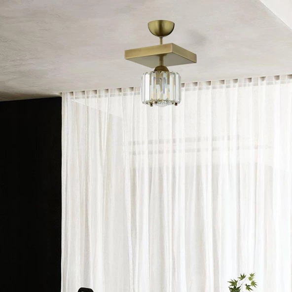 Apliqa Sabrina Tekli Eskitme Plafonyer Kristalli Taşlı Modern Tasarım Kristal Salon Avize - Resim 2